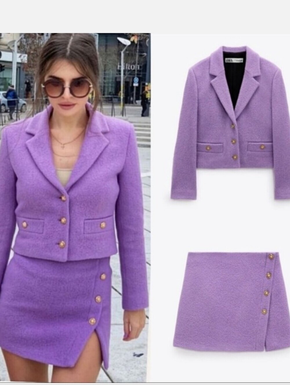 Zara Limited Edition Lilac Wool Blend Tweed Mini Skirt Gold Button Detail Size S - Picture 7 of 16